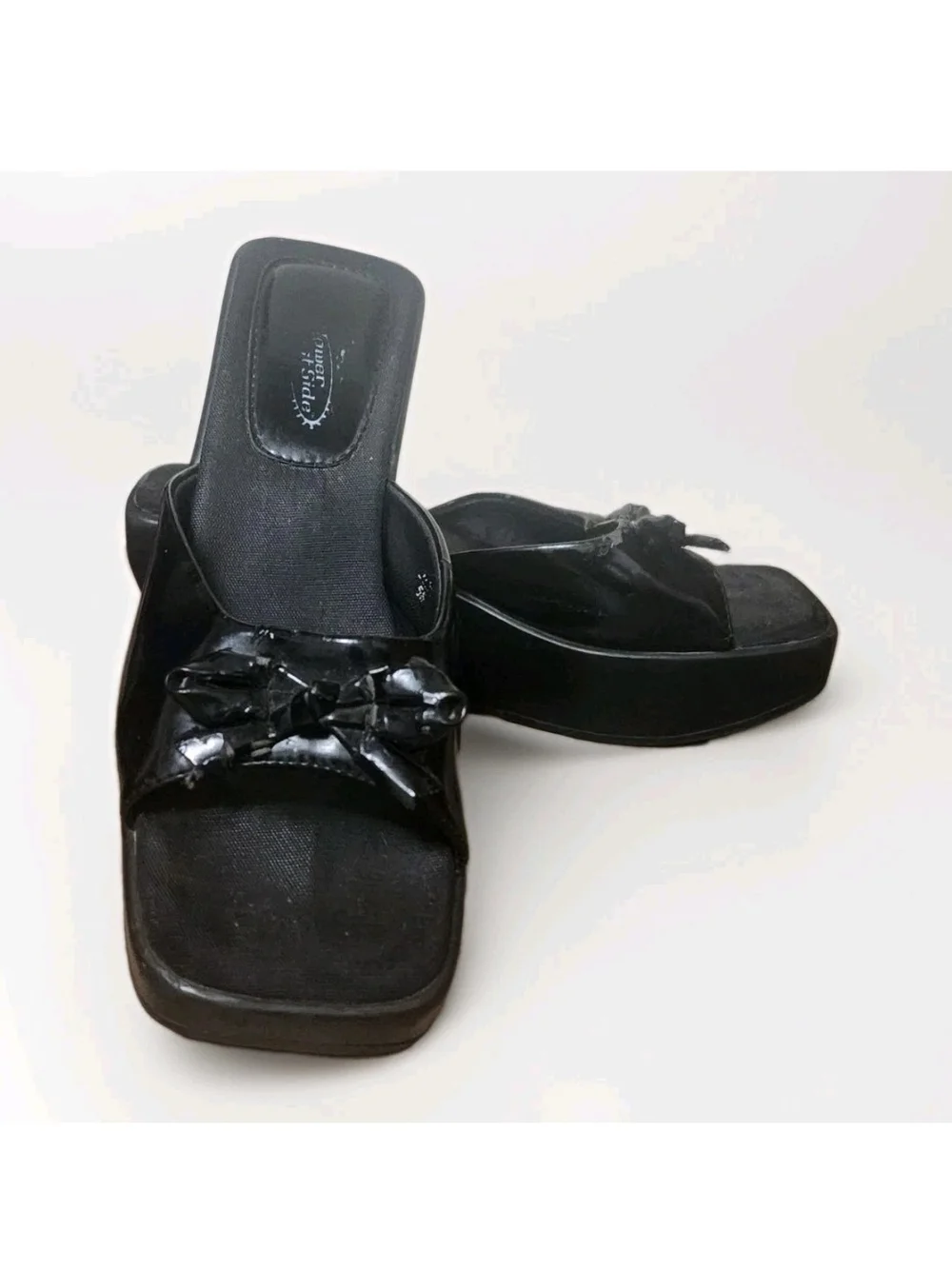 VTG 90s Y2K Lower East Side Slide Sandals 5.5 Bow Wedge Platform Chunky RARE